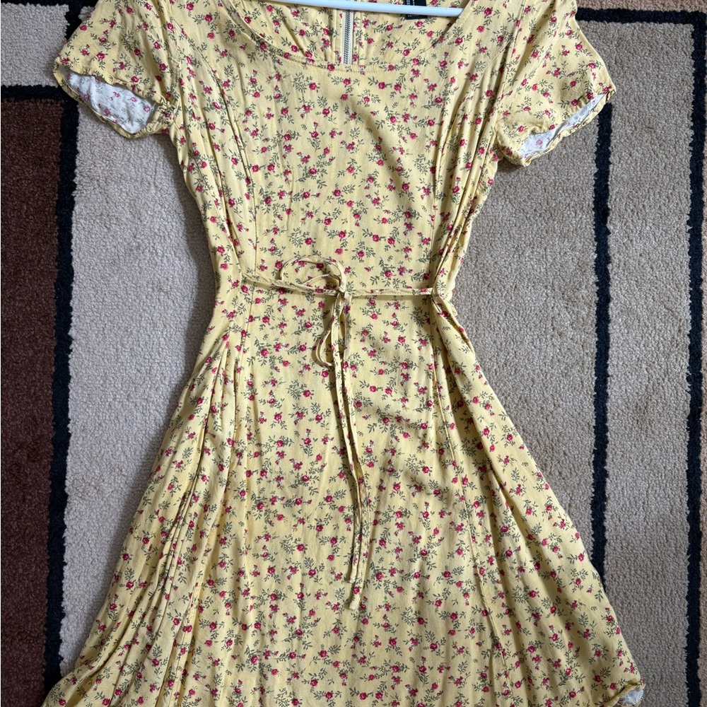 Cute Yellow Floral Short Dress